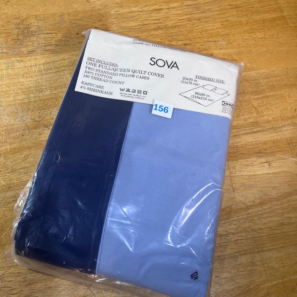 IKEA Sova Quilt Cover Set Full/Queen Blue Vtg Colorblock 100% Cotton 3pc
